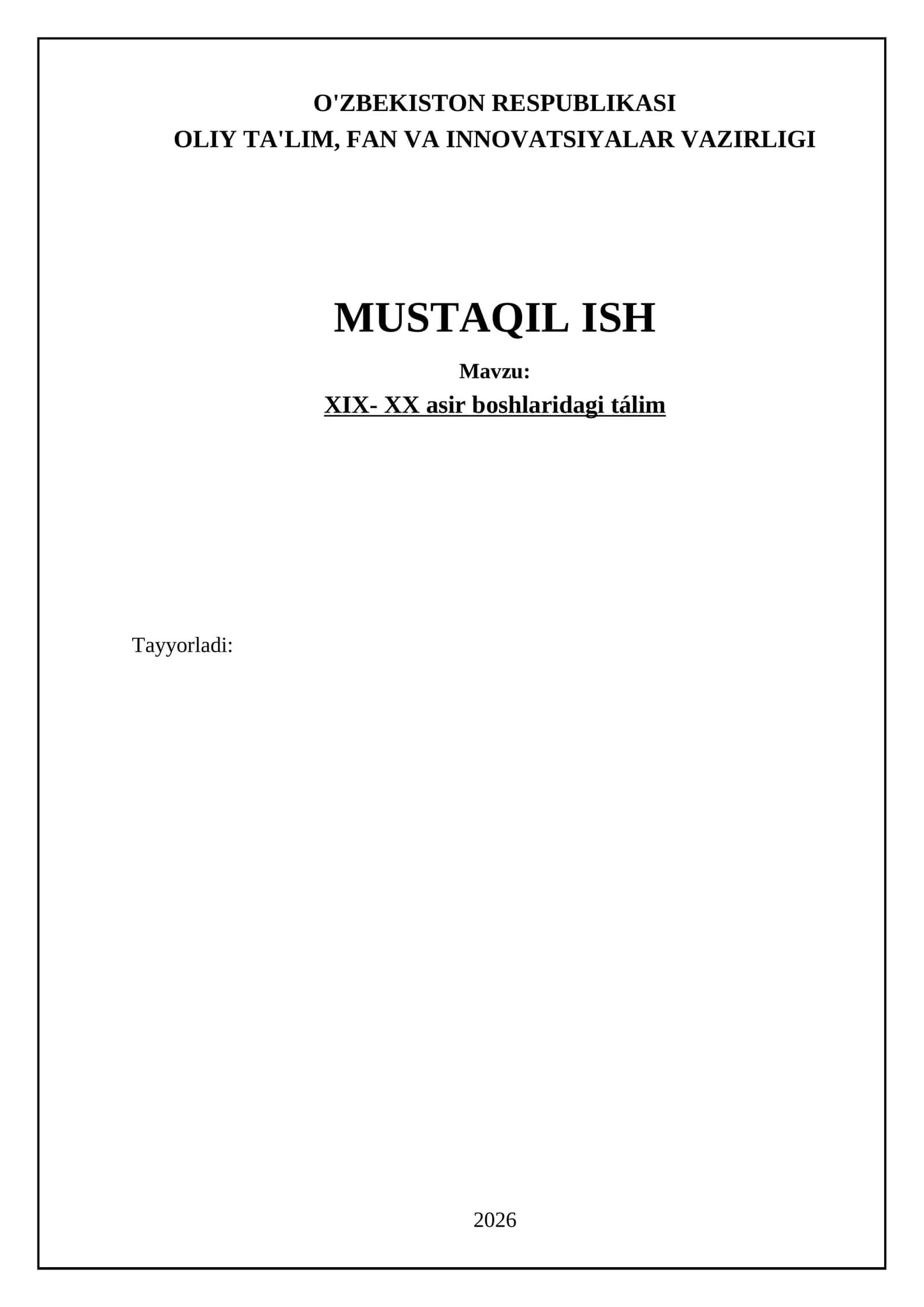 XIX- XX asr boshlaridagi tálim 1