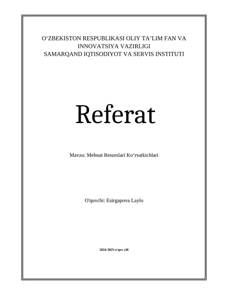 Mehnat Resurslari Koʻrsatkichlari 1