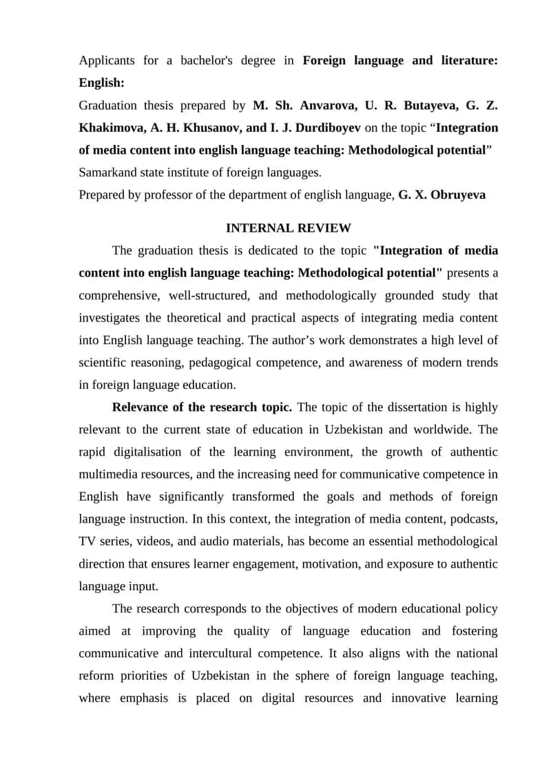 Integration of media content into English language teaching: Methodological potential 1