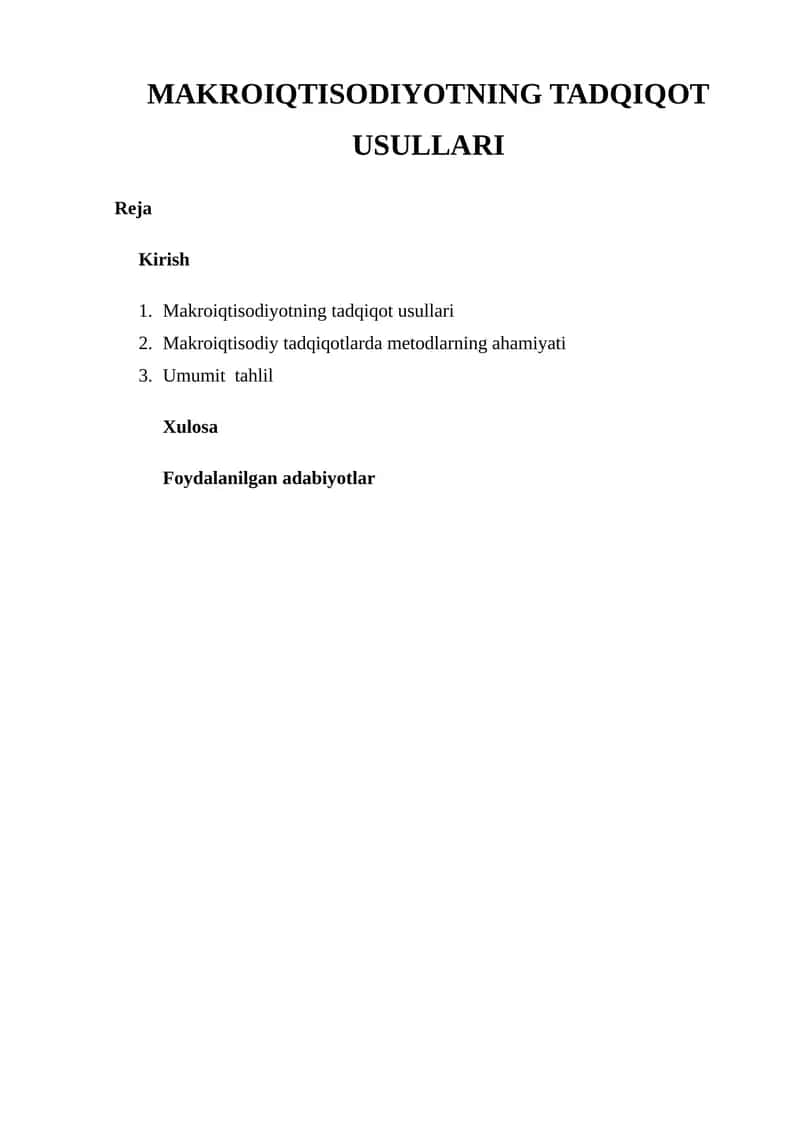 Makro iqtisodiyotning Tadqiqot Usullari 1