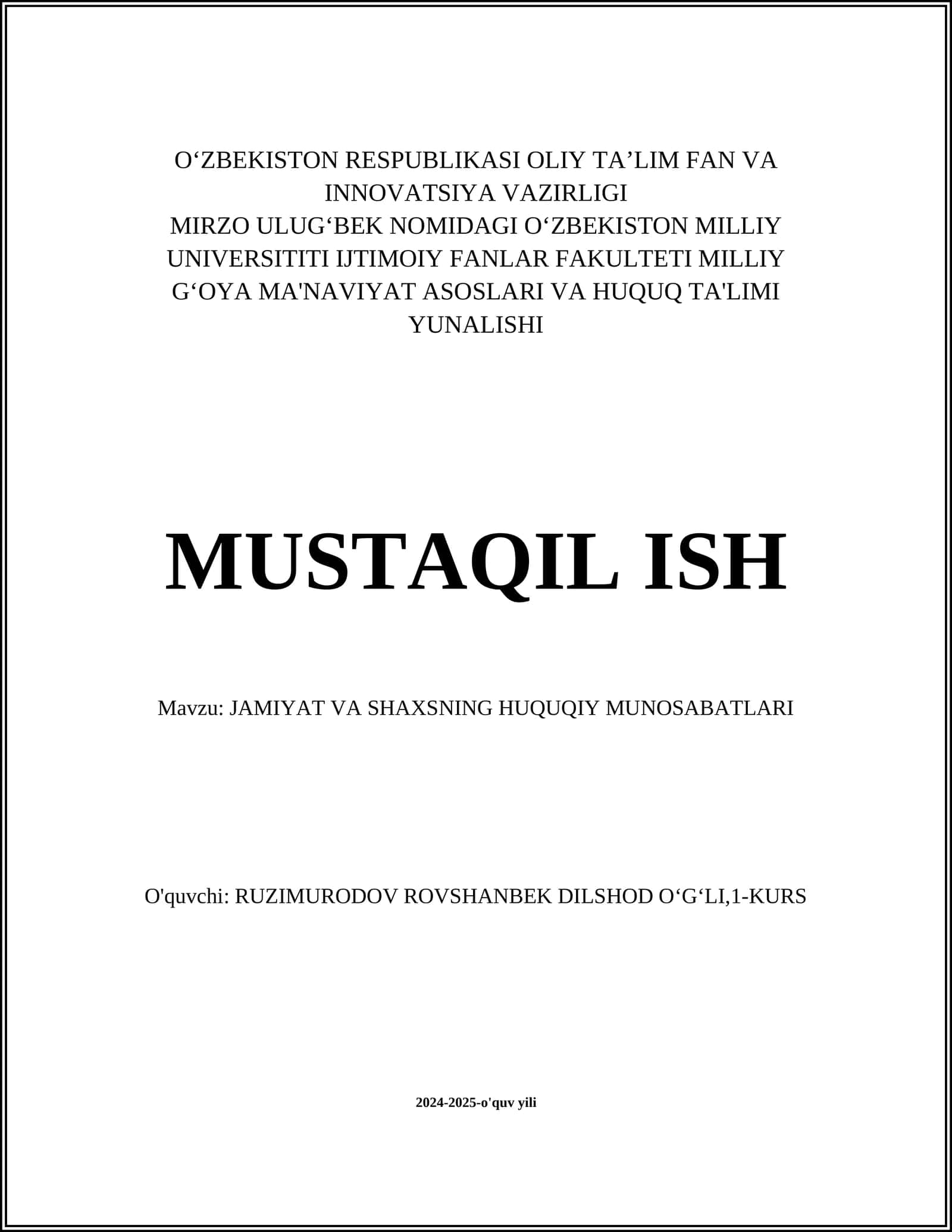 JAMIYAT VA SHAXSNING HUQUQIY MUNOSABATLARI 1