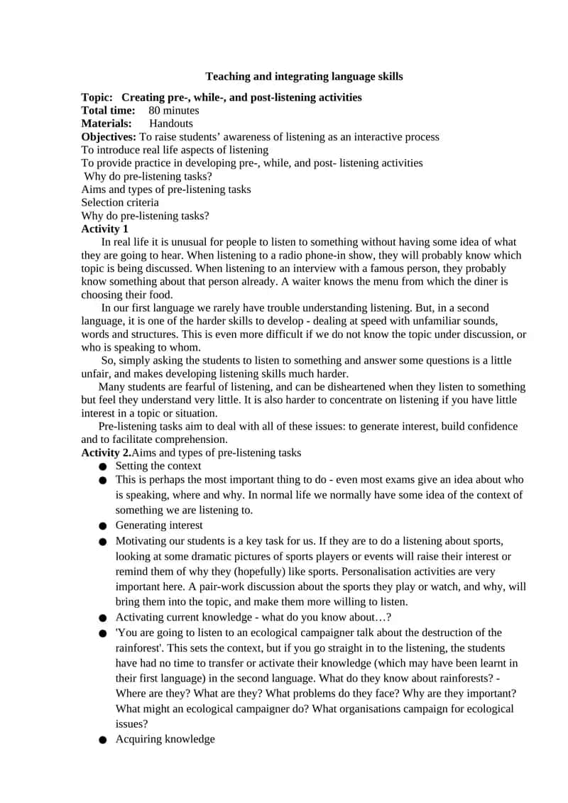 Creating pre-, while-, and post-listening activities 1