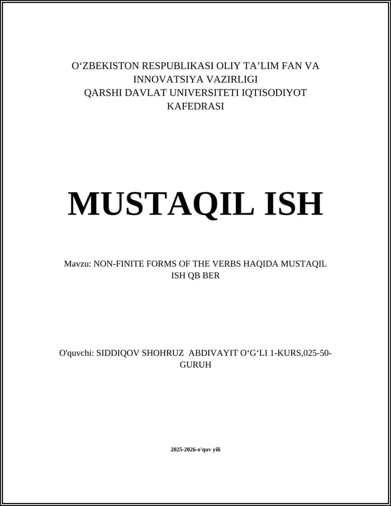 NON-FINITE FORMS OF THE VERBS HAQIDA MUSTAQIL ISH QB BER 1