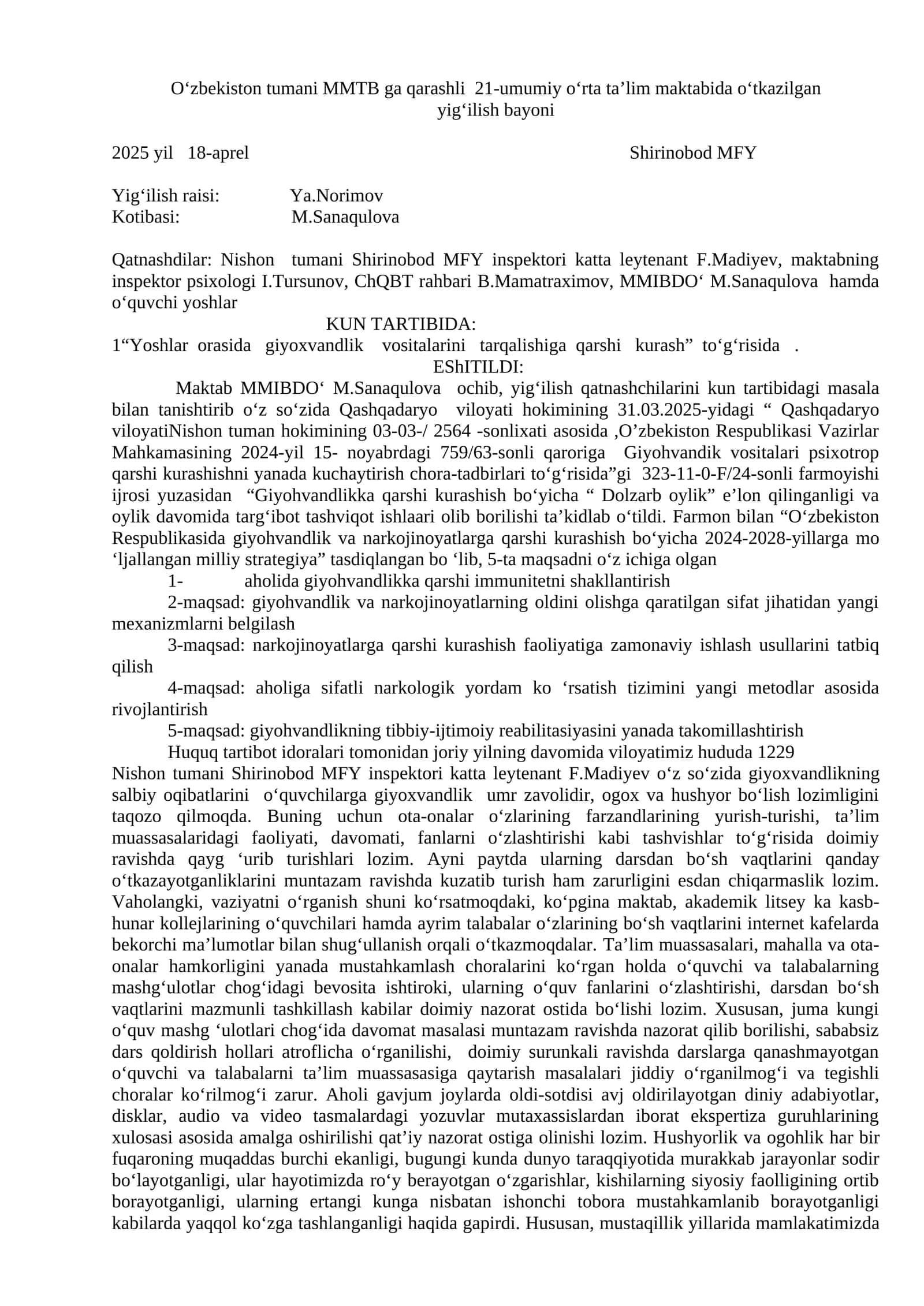 Yoshlar orasida giyoxvandlik vositalarini tarqalishiga qarshi kurash 1