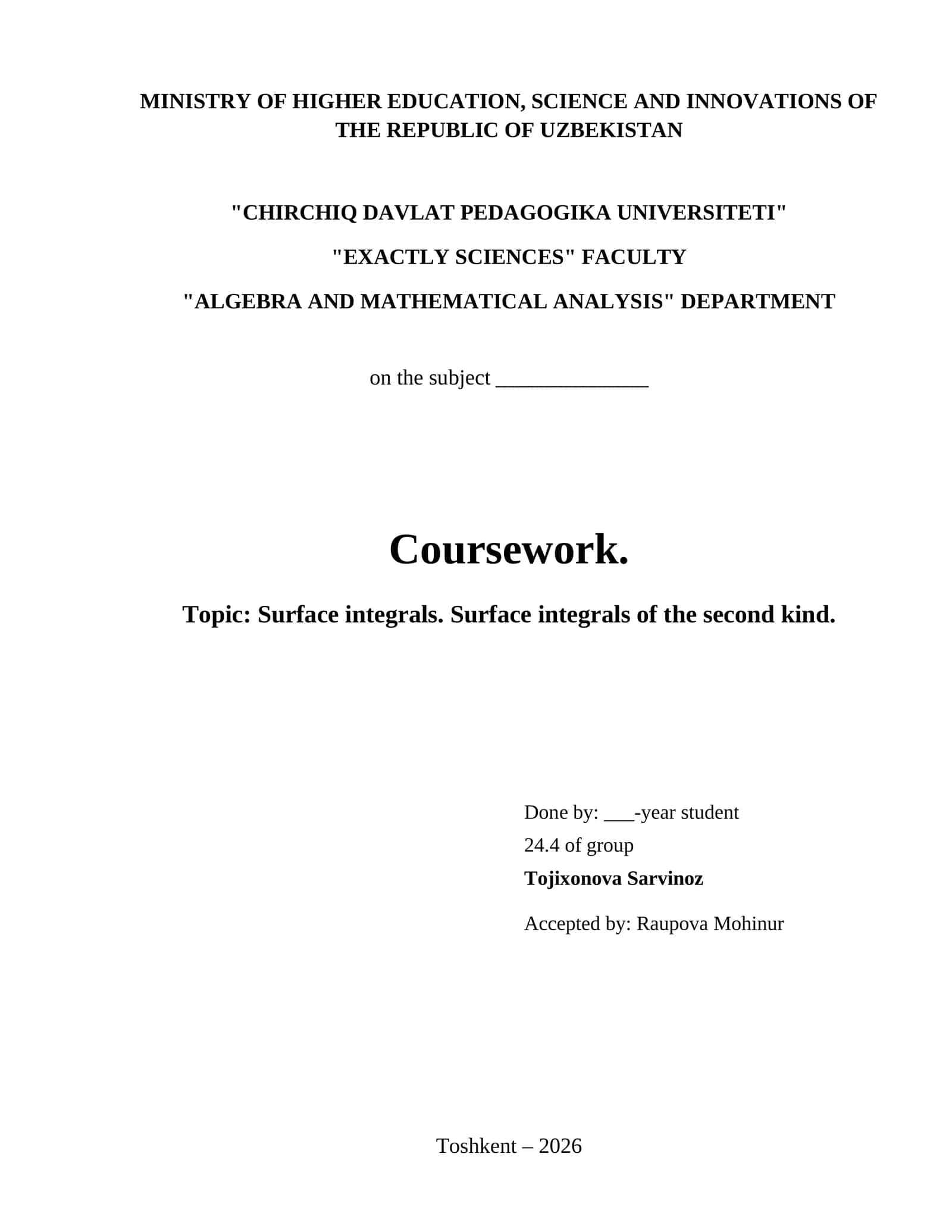 Surface integrals. Surface integrals of the second kind. 1