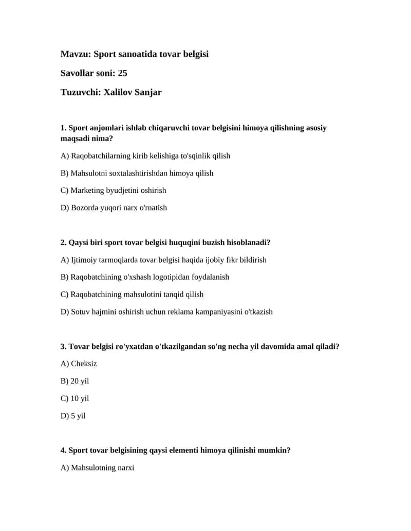 Sport sanoatida tovar belgisi 1