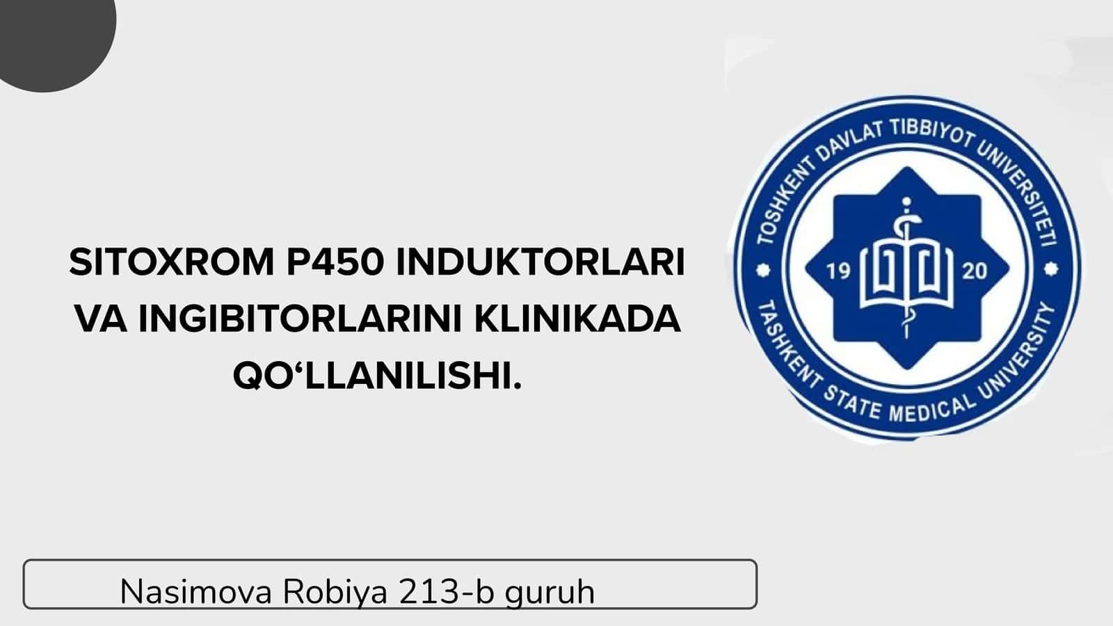 SITOXROM P450 INDUKTORLARI VA INGIBITORLARINI KLINIKADA QOʻLLANILISHI 1