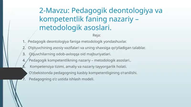 Pedagogikde ontologiya va kompetentlik faning nazariy–metodologikasoslari 1