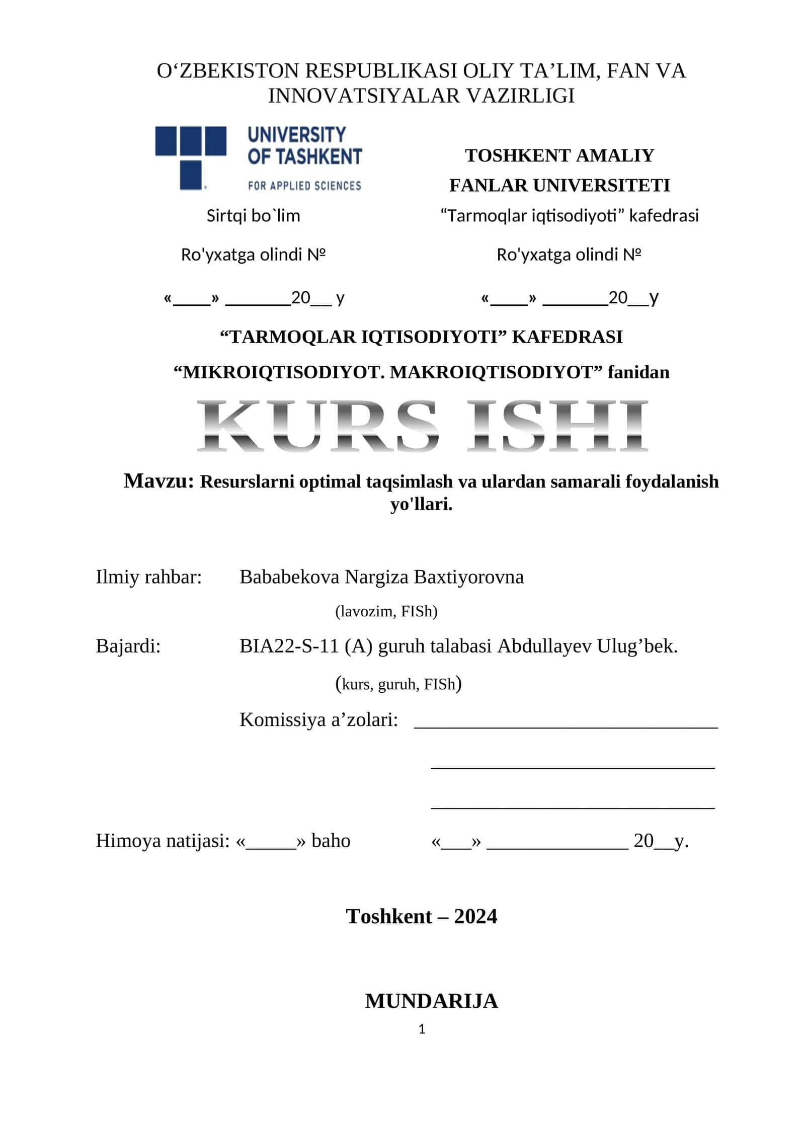Resurslarni optimal taqsimlash va ulardan samarali foydalanish yo'llari 1