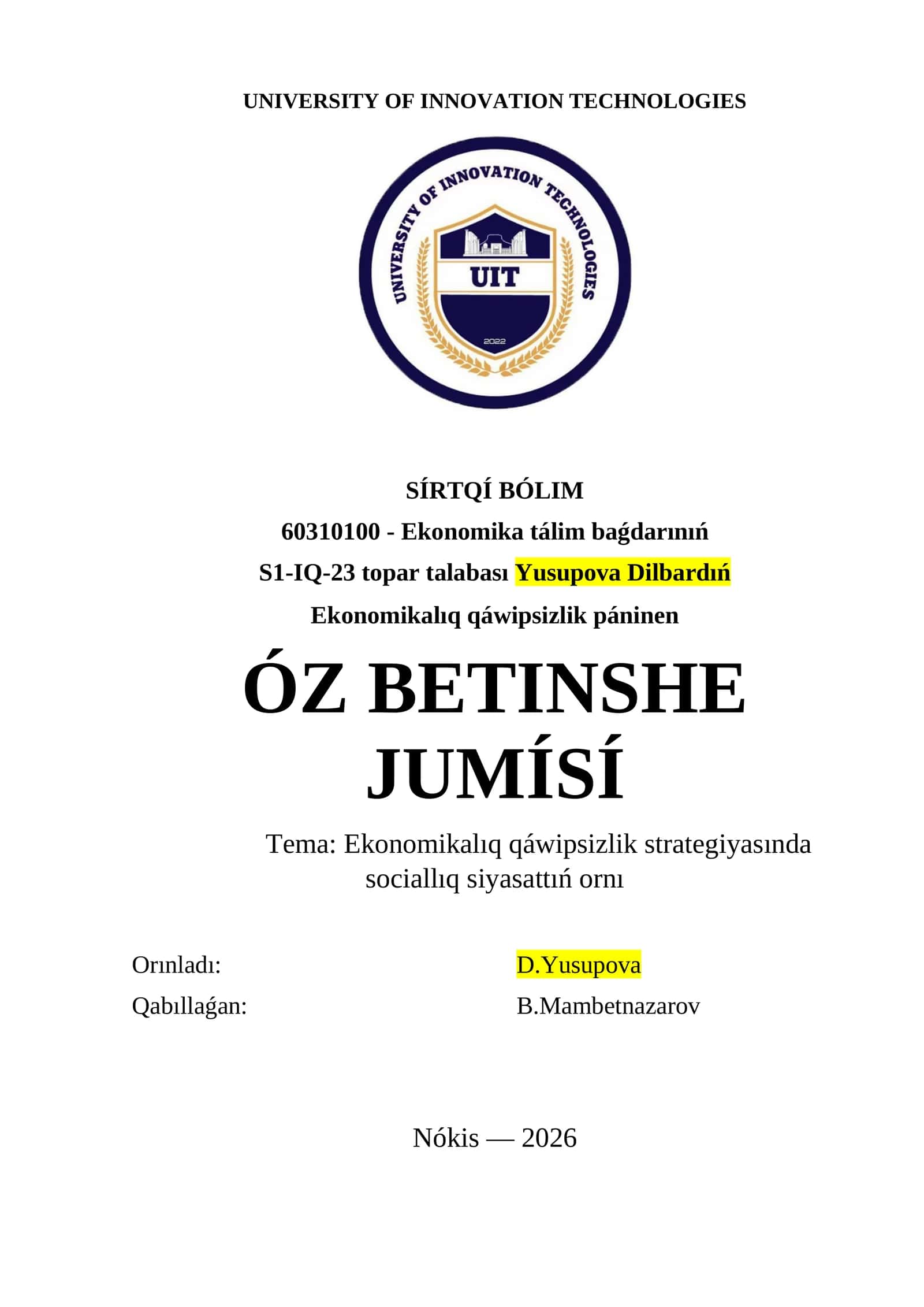 Ekonomikalıq qáwipsizlik strategiyasında sociallıq siyasattıń ornı 1