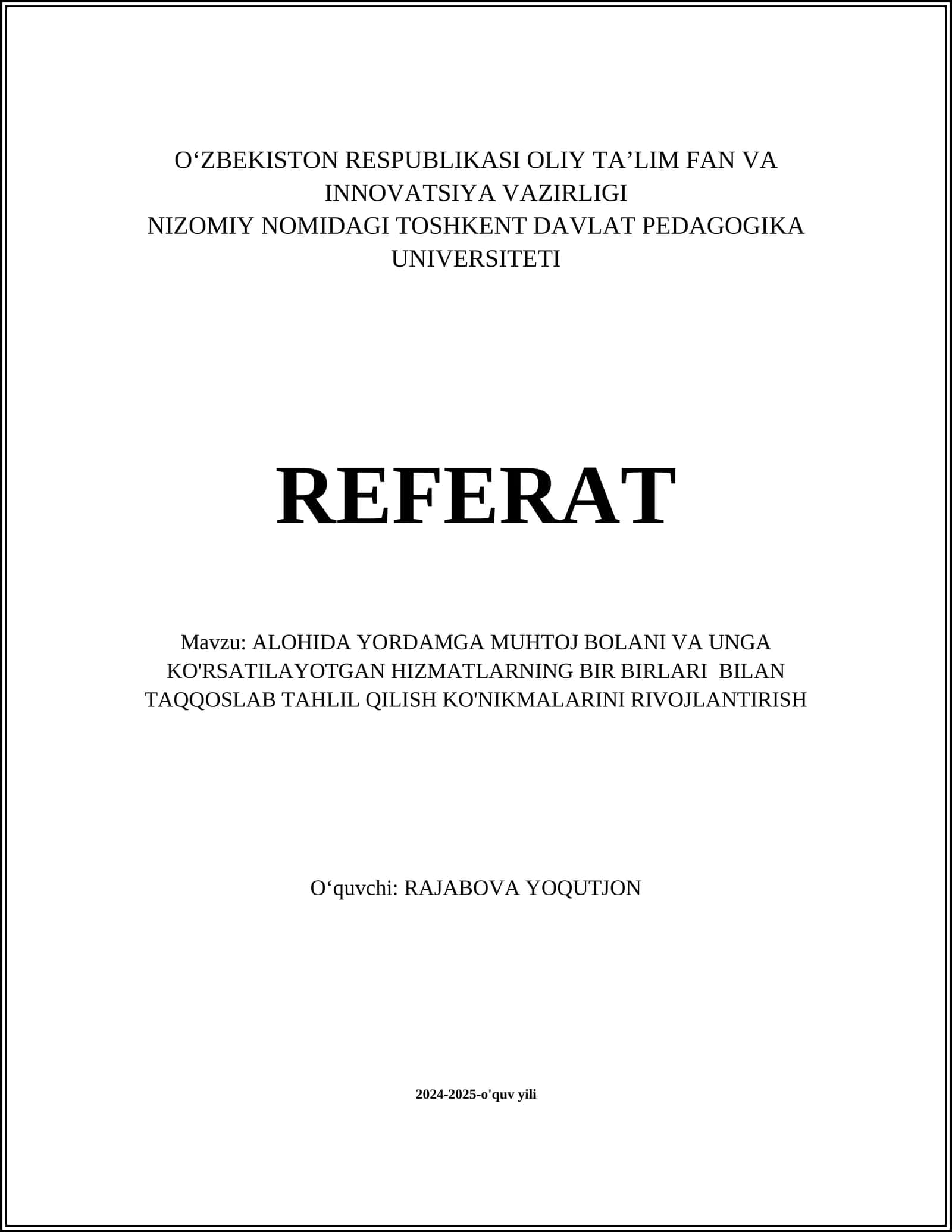 Nogiron bolalar uchun maxsus xizmatlar 1