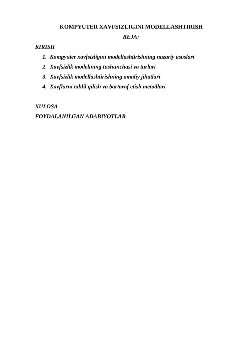 KOMPYUTER XAVFSIZLIGINI MODELLASHTIRISH 1