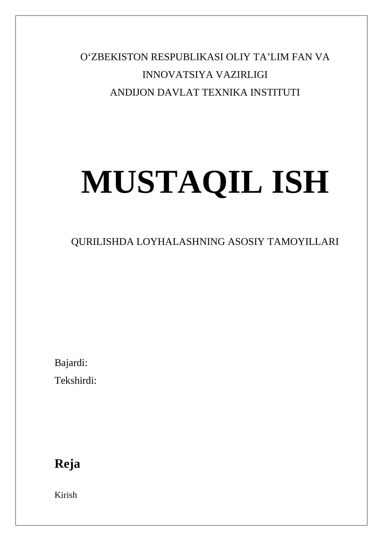 Qurilishda loyhalashning asosiy tamoyillari 1