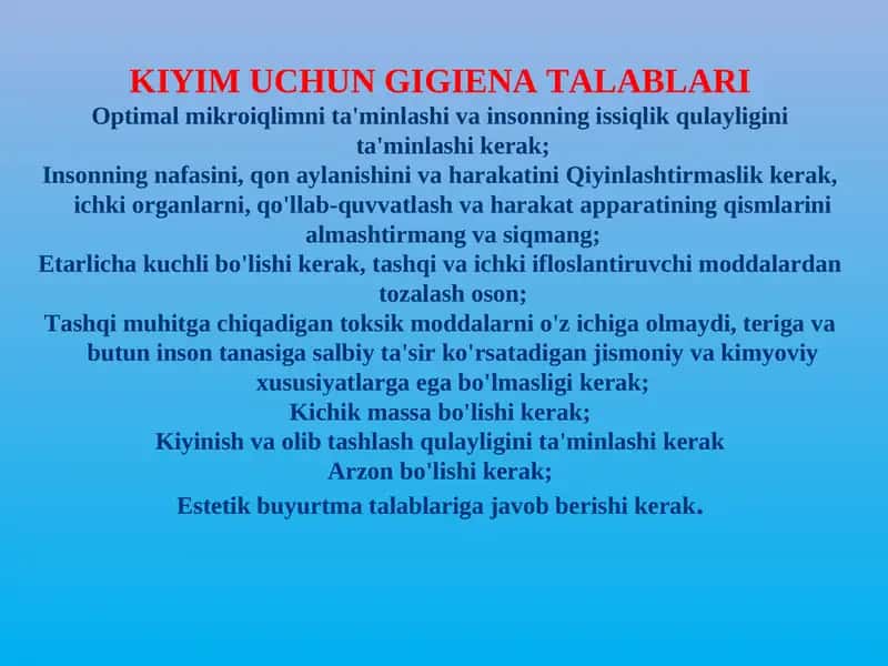 KIYIM UCHUN GIGIENA TALABLARI 1