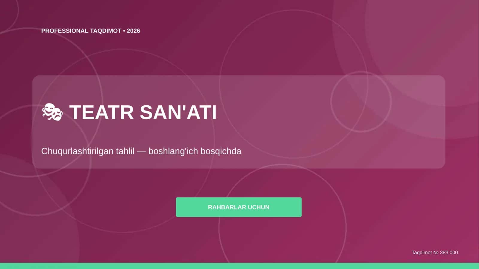 TEATR SAN'ATI: Chuqurlashtirilgan tahlil (boshlang'ich bosqichda) [rahbarlar uchun] 1