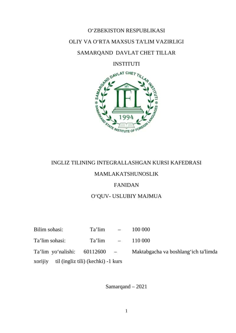 "Ingliz tilining integrallashgan kursi" 1