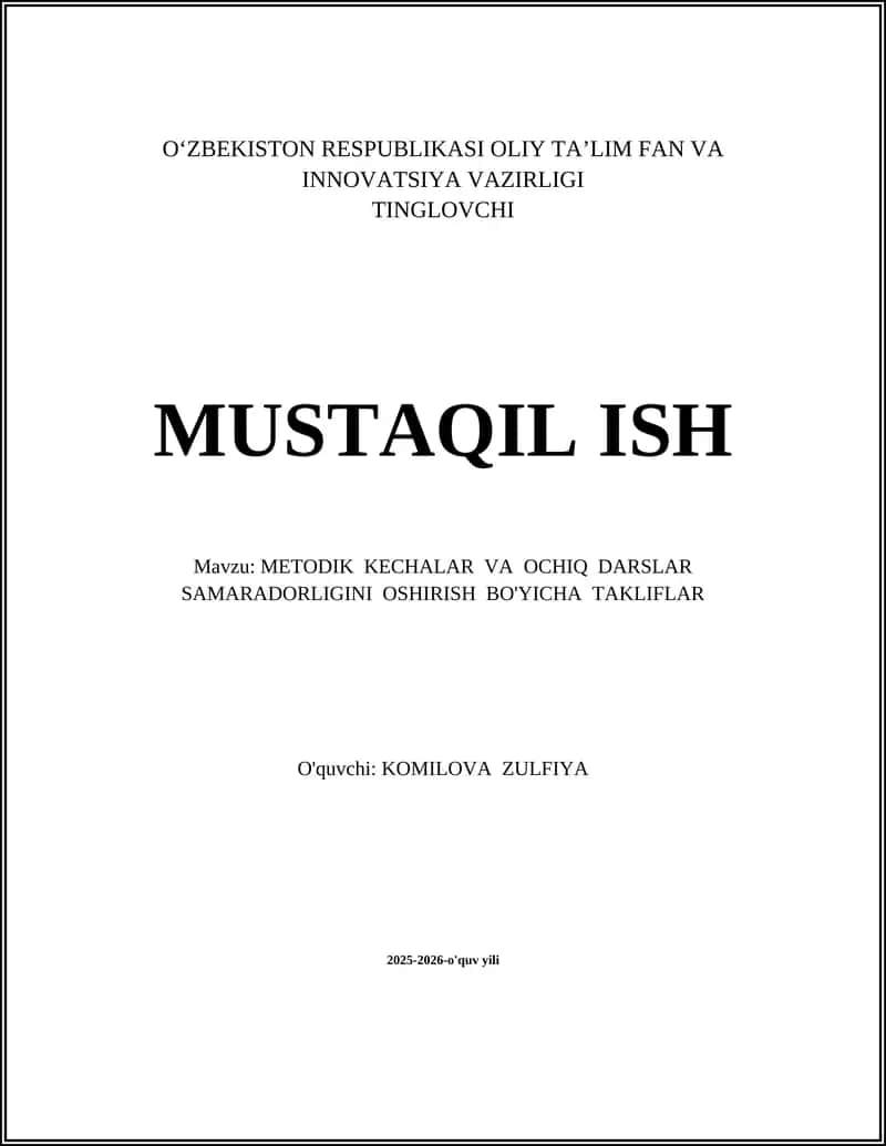 METODIK KECHALAR VA OCHIQ DARSLAR SAMARADORLIGINI OSHIRISH BO'YICHA TAKLIFLAR 1