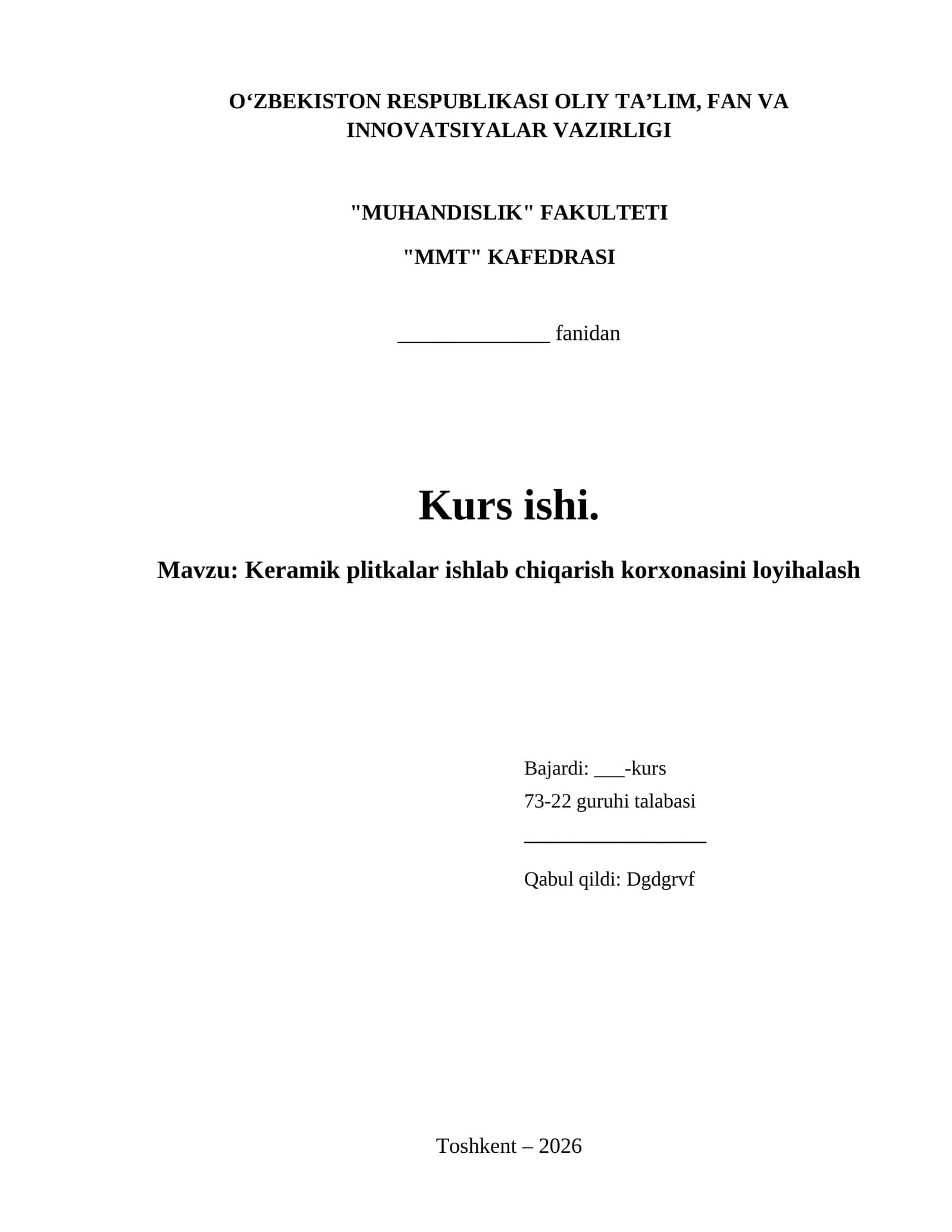 Keramik plitkalar ishlab chiqarish korxonasini loyihalash 1