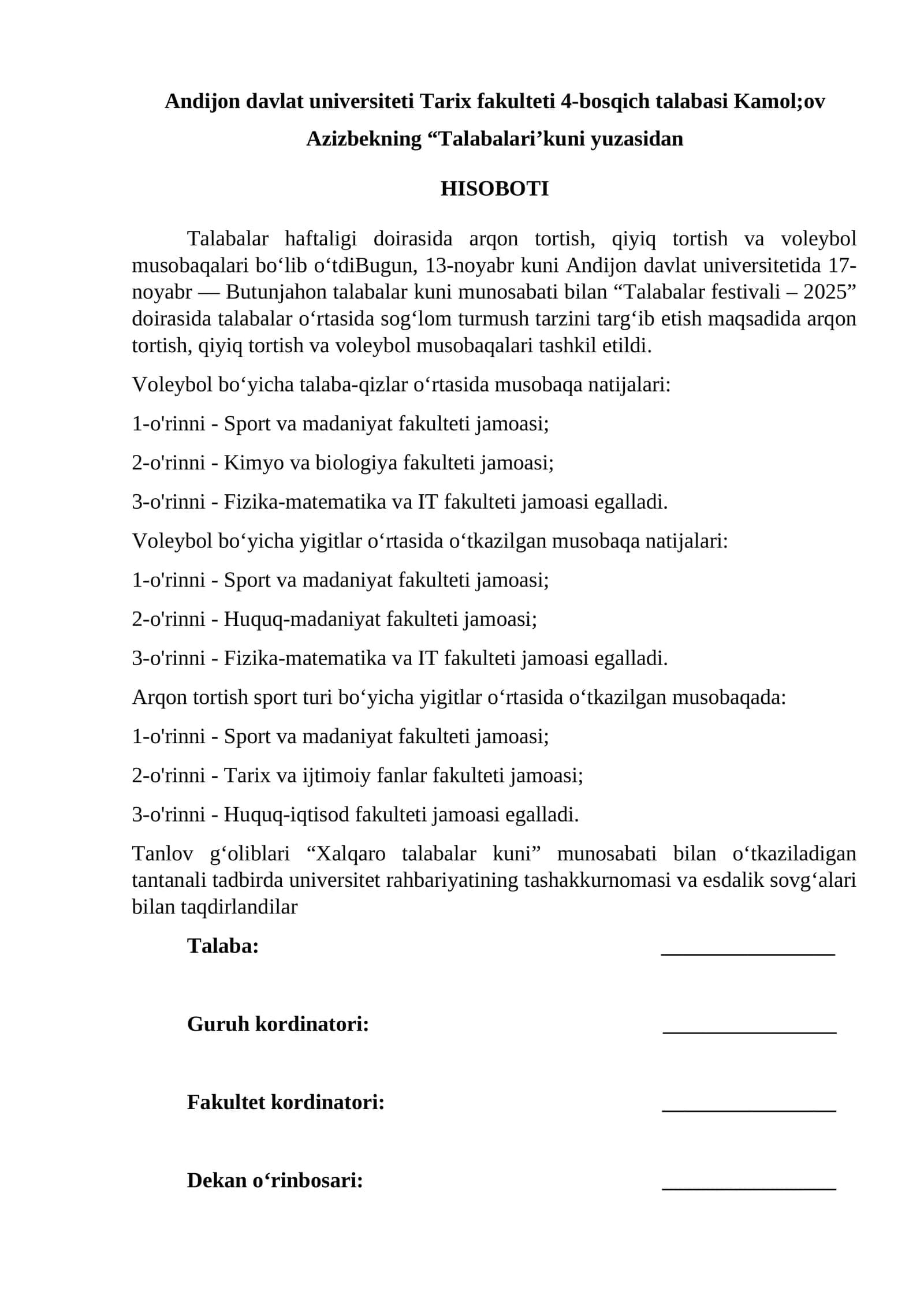 Talabalar’kuni yuzasidan HISOBOTI 1