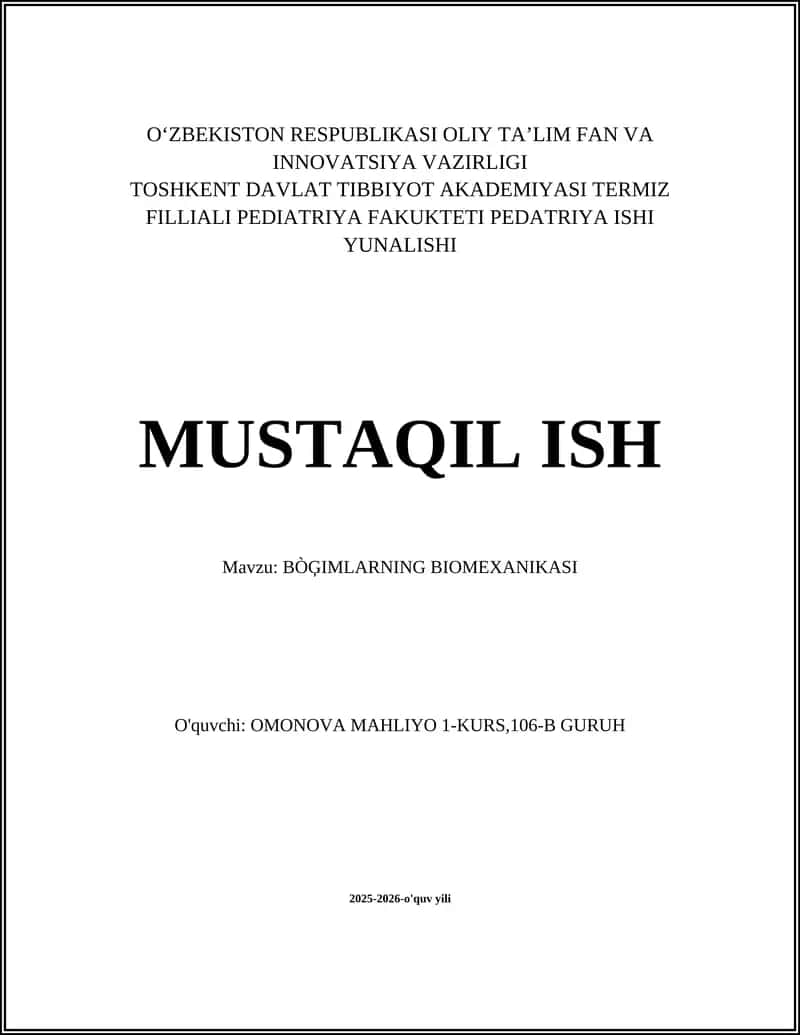 BÒĢIMLARNING BIOMEXANIKASI 1