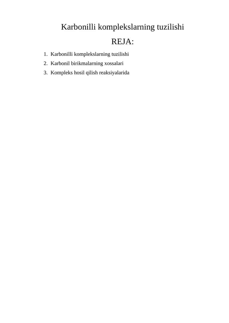 Karbonilli komplekslarning tuzilishi 1