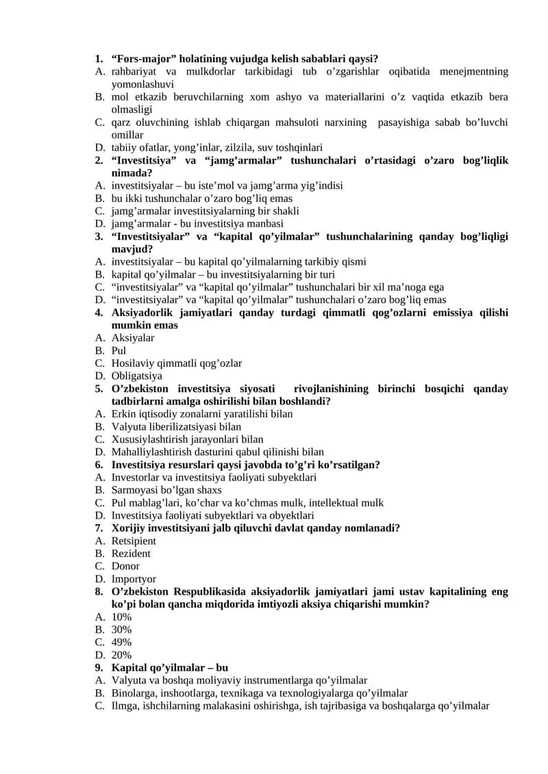“Fors-major” holatining vujudga kelish sabablari 1
