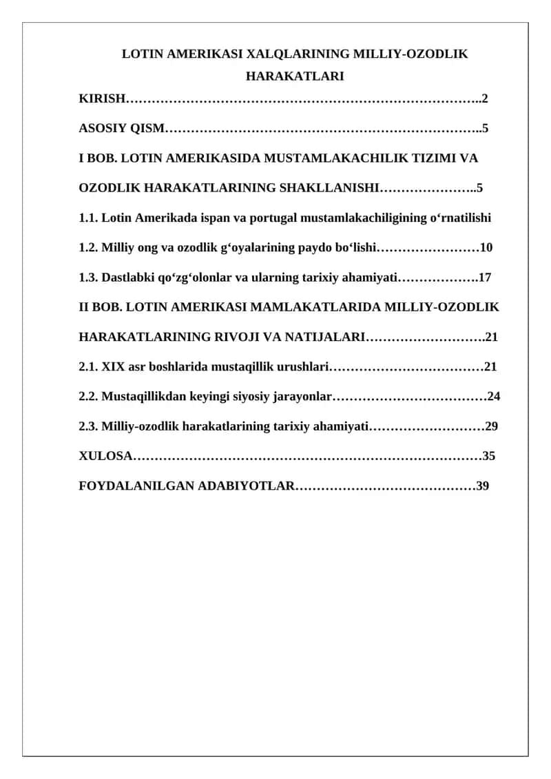 Lotin Amerikasi xalqlarining milli-ozodlik harakatlari 1