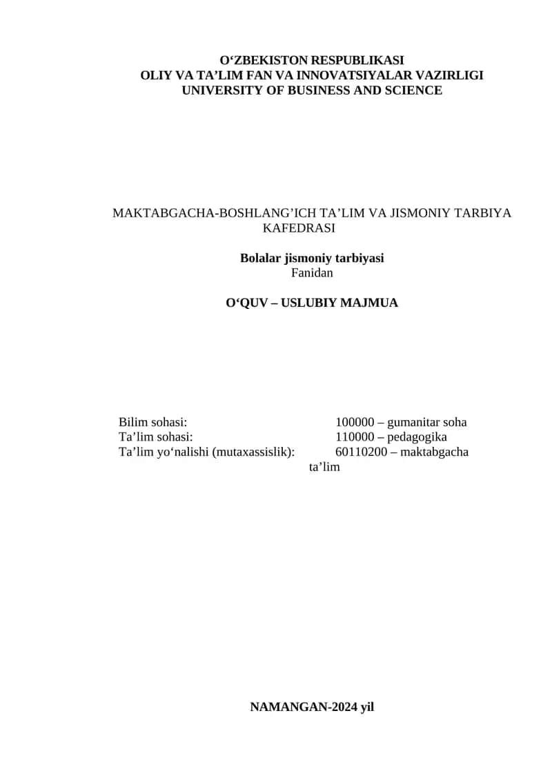 Bolalar jismoniy tarbiyasi 1