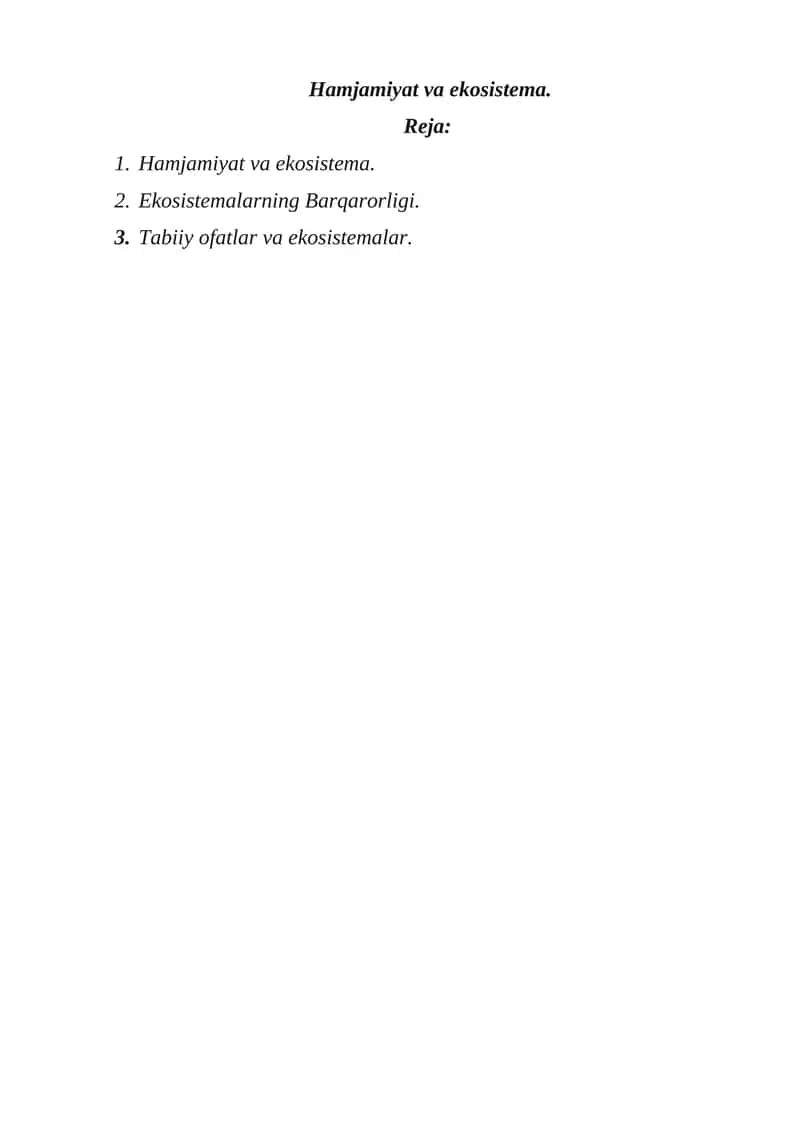 Hamjamiyat va ekosistema 1