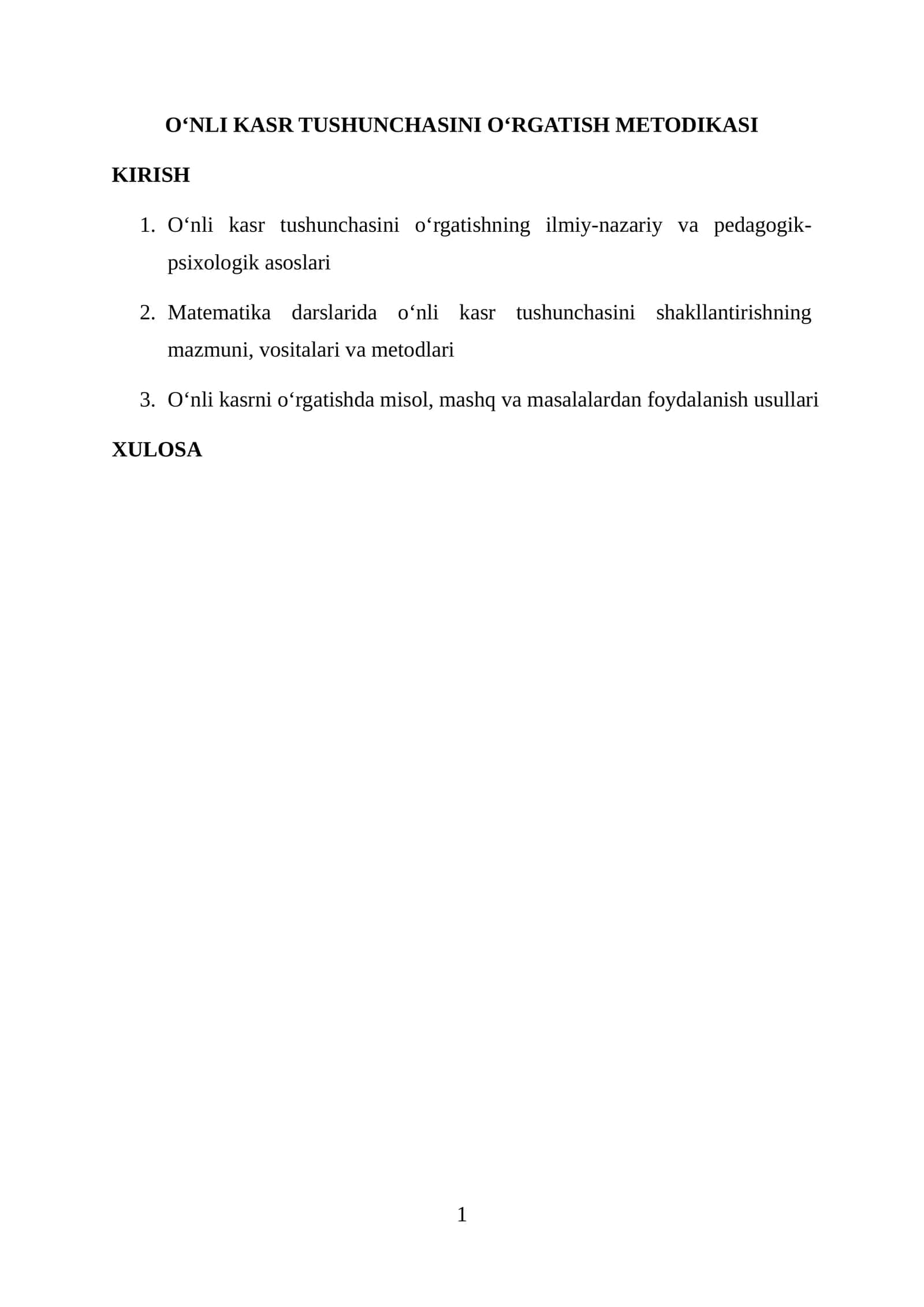 O‘NLI KASR TUSHUNCHASINI O‘RGATISH METODIKASI 1