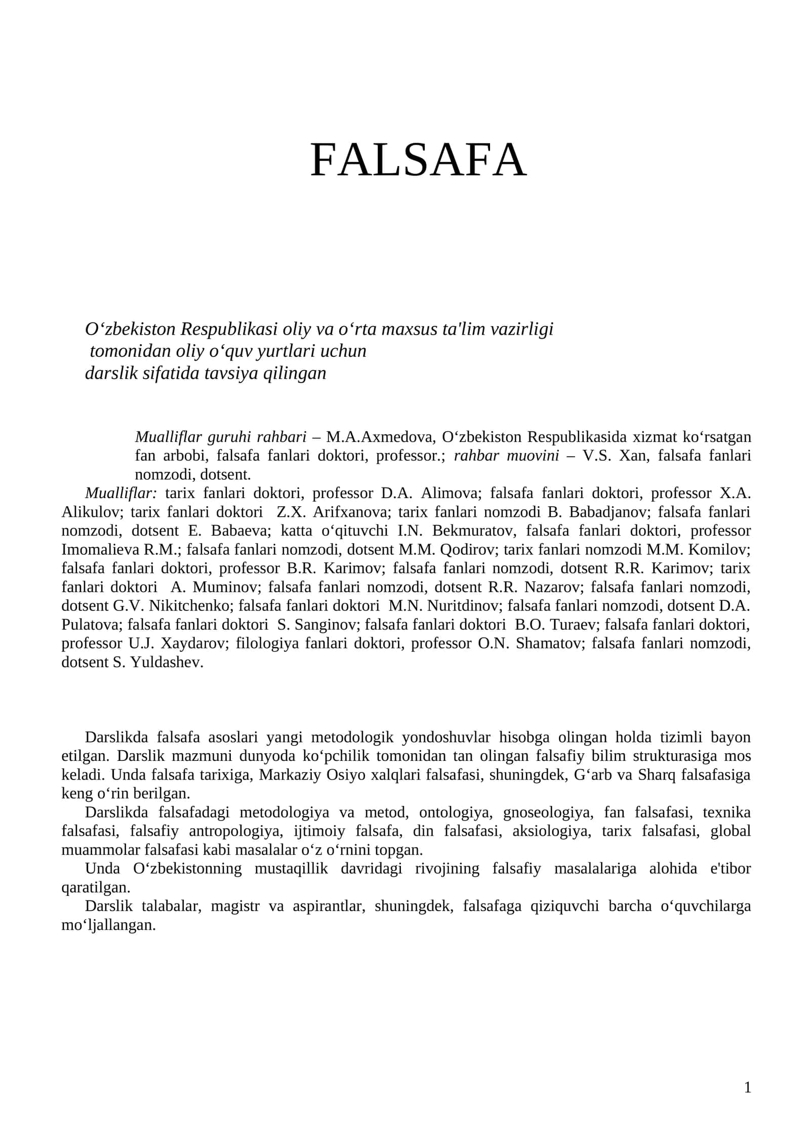 FALSAFA ASOSLARI 1