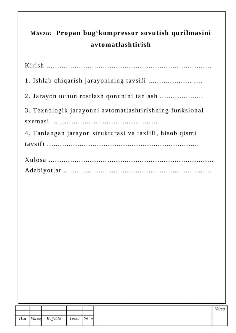 Propan bug‘kompressor sovutish qurilmasini avtomatlashtirish 1