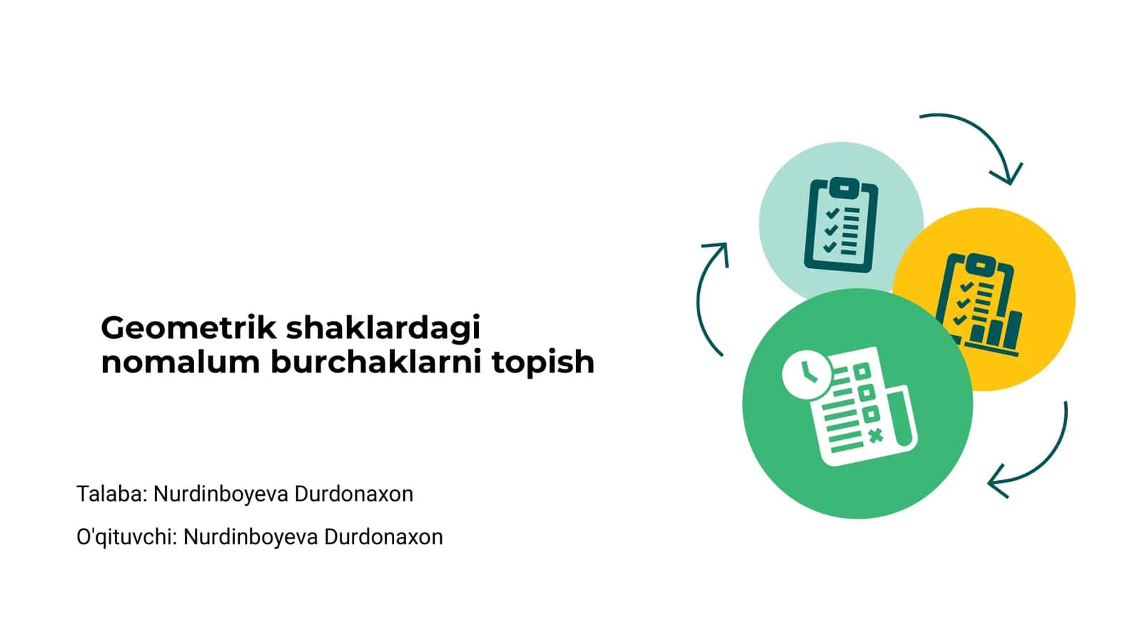 Geometrik shaklardagi nomalum burchaklarni topish 1