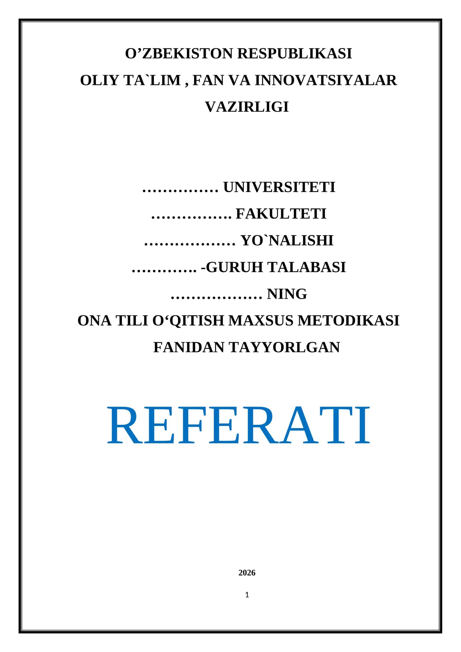 ONA TILI OʻQITISH MAXSUS METODIKASI 1
