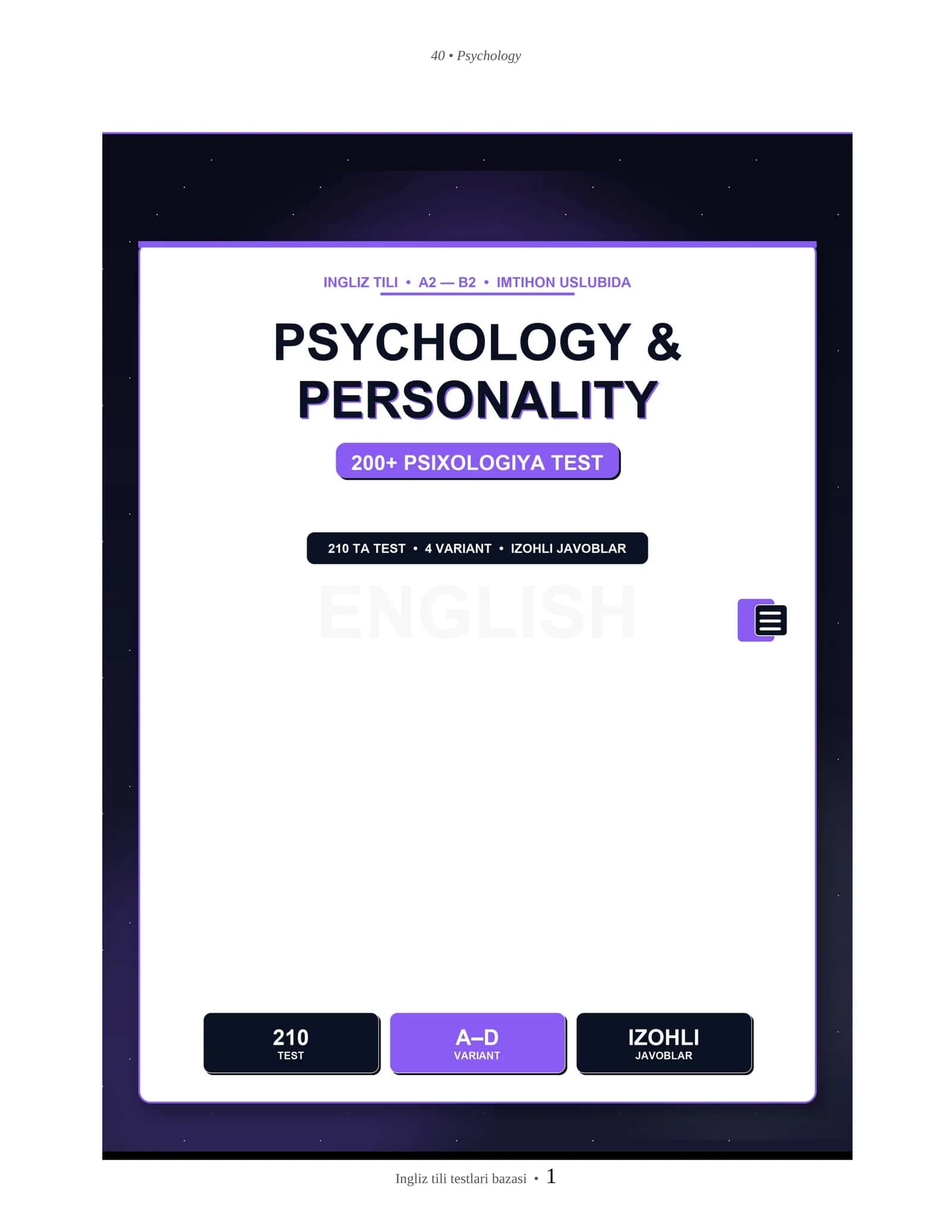 INGLIZ TILI PSYCHOLOGY & PERSONALITY 1