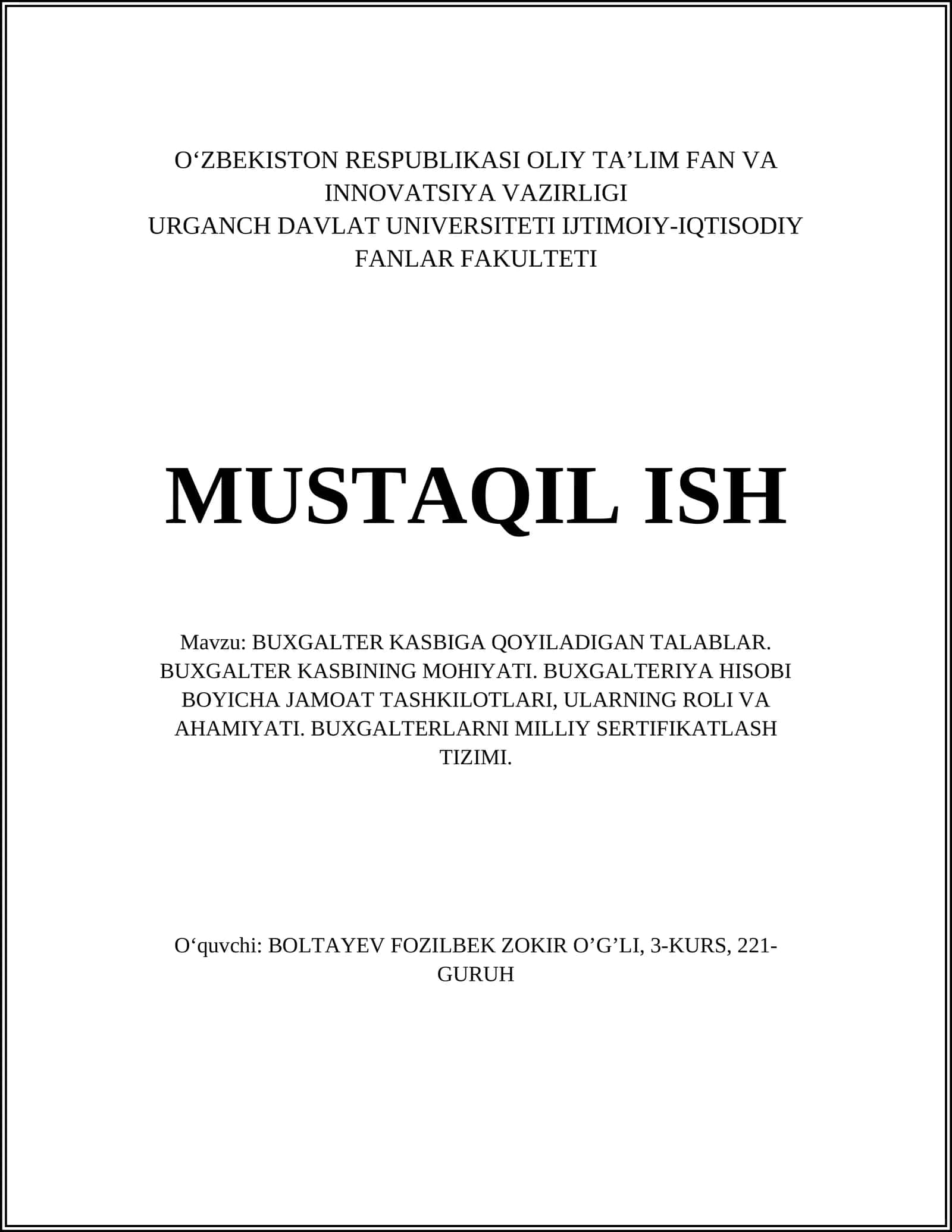 BUXGALTER KASBIGA QOYILADIGAN TALABLAR 1