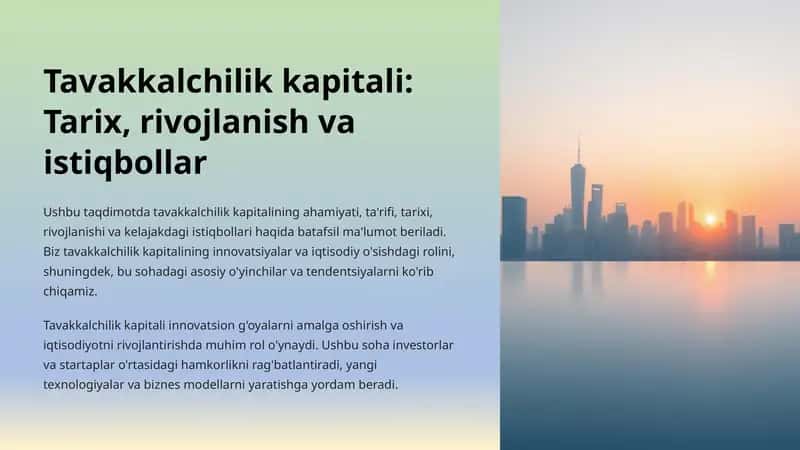 Tavakkalchilik kapitali: Tarix, rivojlanish va istiqbollar 1