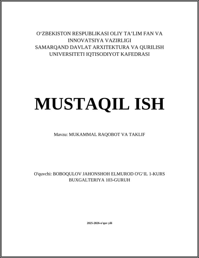 MUKAMMAL RAQOBOT VA TAKLIF 1