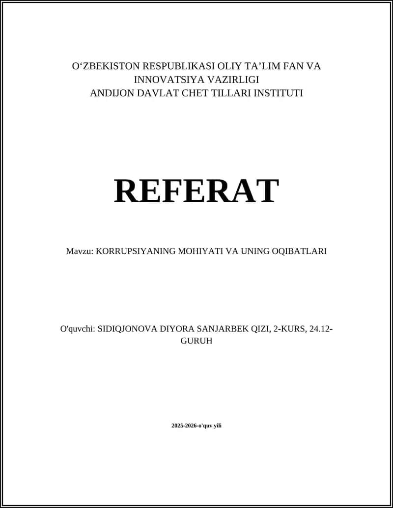KORRUPSIYANING MOHIYATI VA UNING OQIBATLARI 1