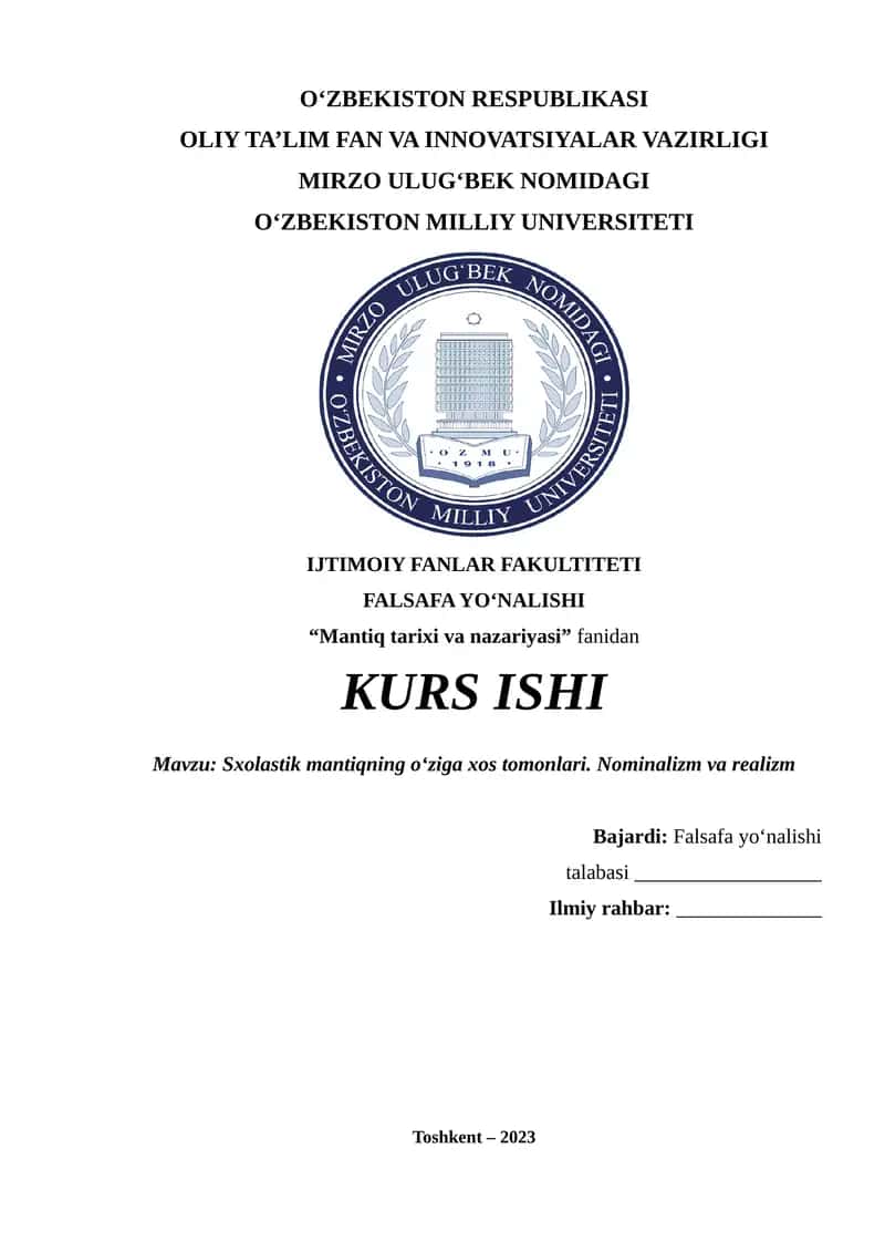 Sxolastik mantiqning o‘ziga xos tomonlari. Nominalizm va realizm 1