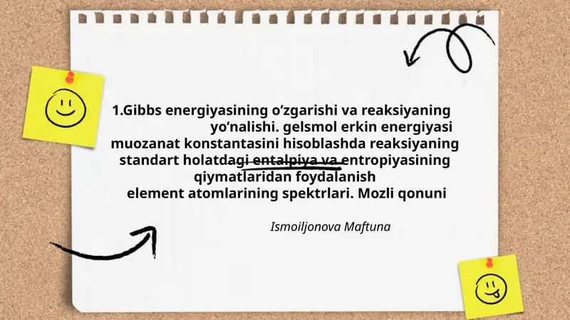 Gibbs energiyasining o’zgarishi va reaksiyaning yo’nalishi 1