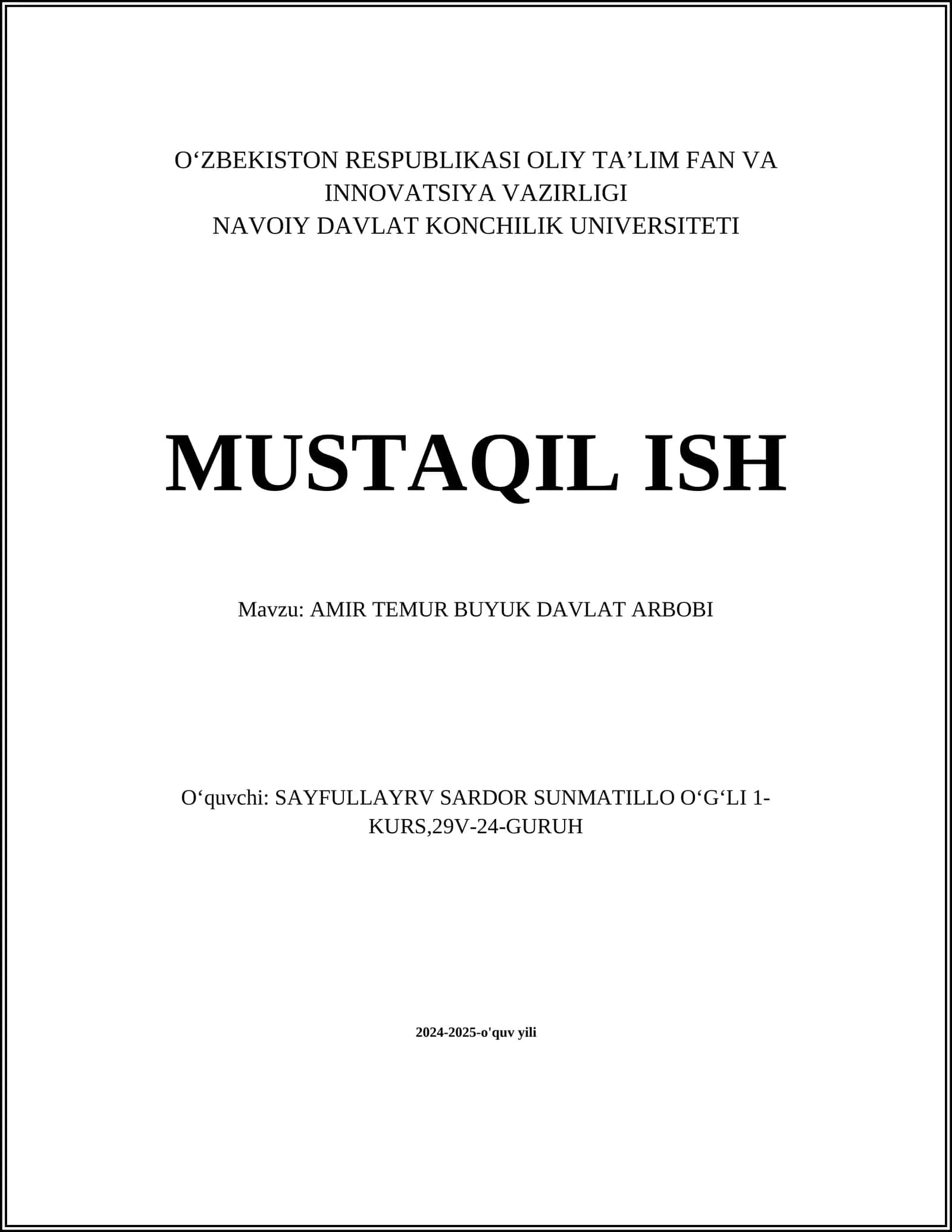 AMIR TEMUR BUYUK DAVLAT ARBOBI 1