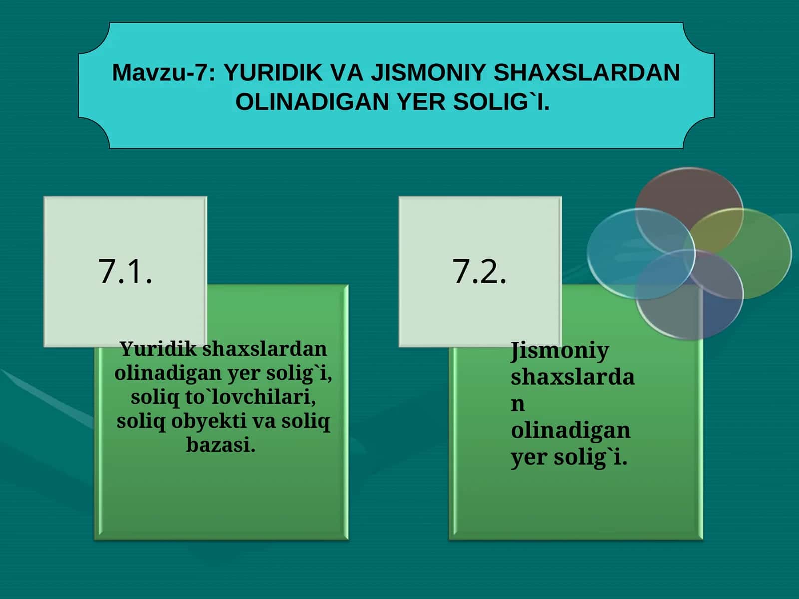YURIDIK VA JISMONIY SHAXSLARDAN OLINADIGAN YER SOLIG`I 1