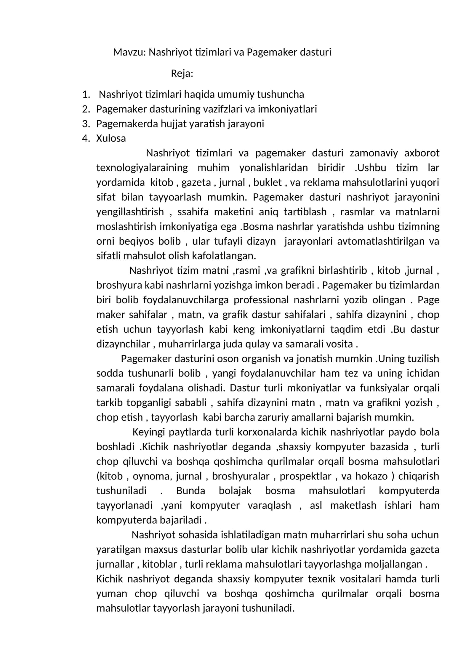 Nashriyot tizimlari va Pagemaker dasturi 1
