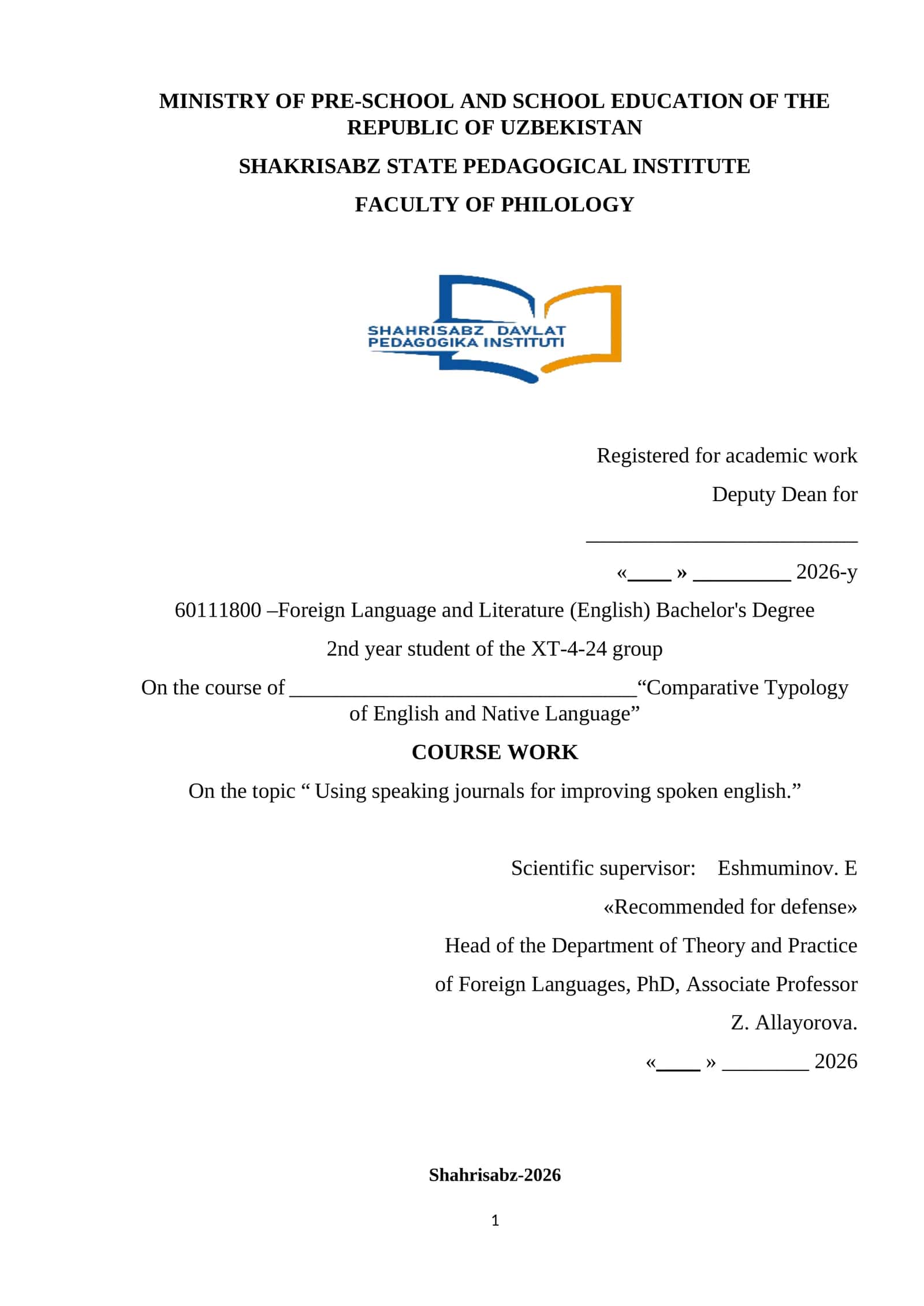 Using speaking journals for improving spoken english 1
