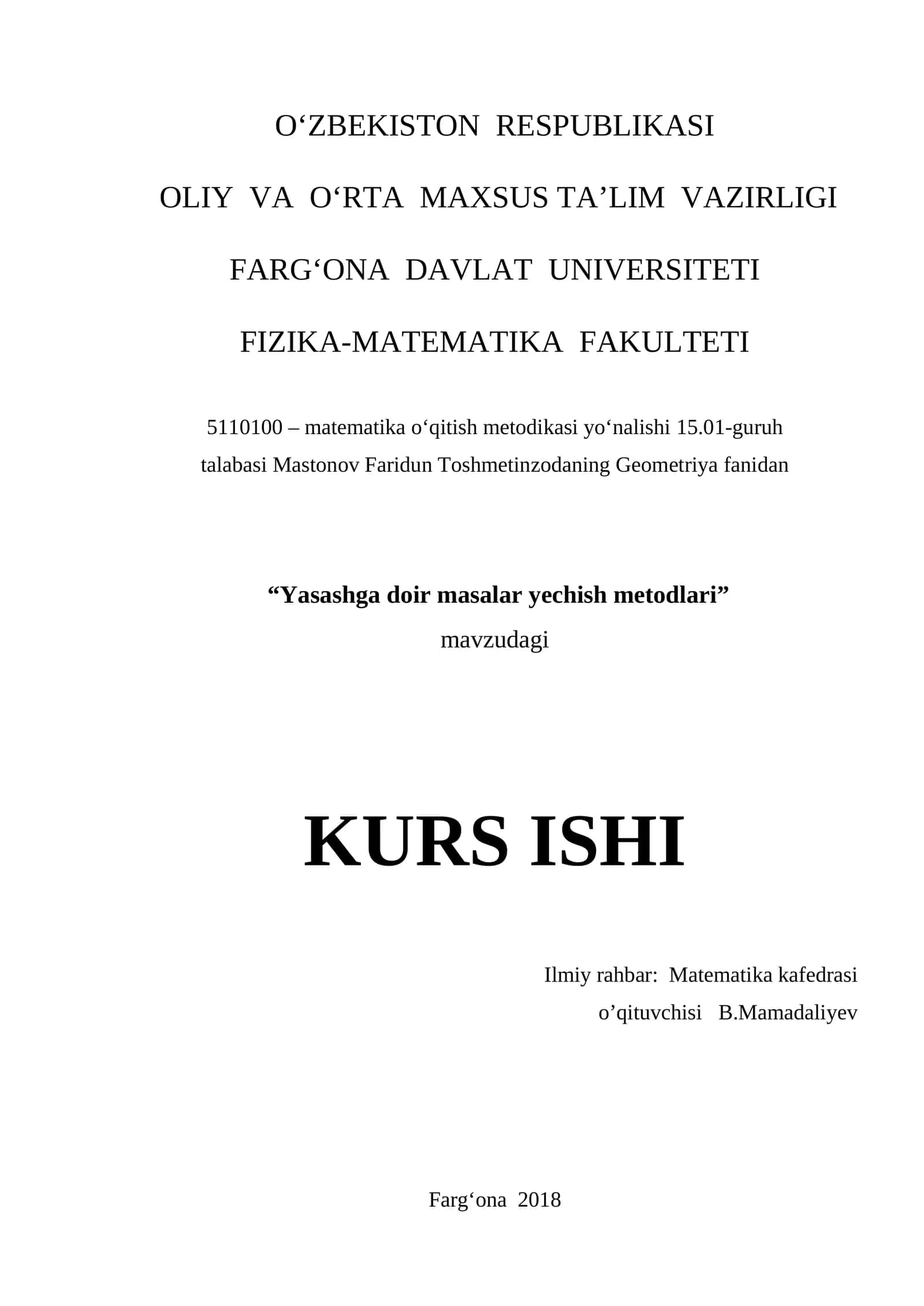 Yasashga doir masalar yechish metodlari 1