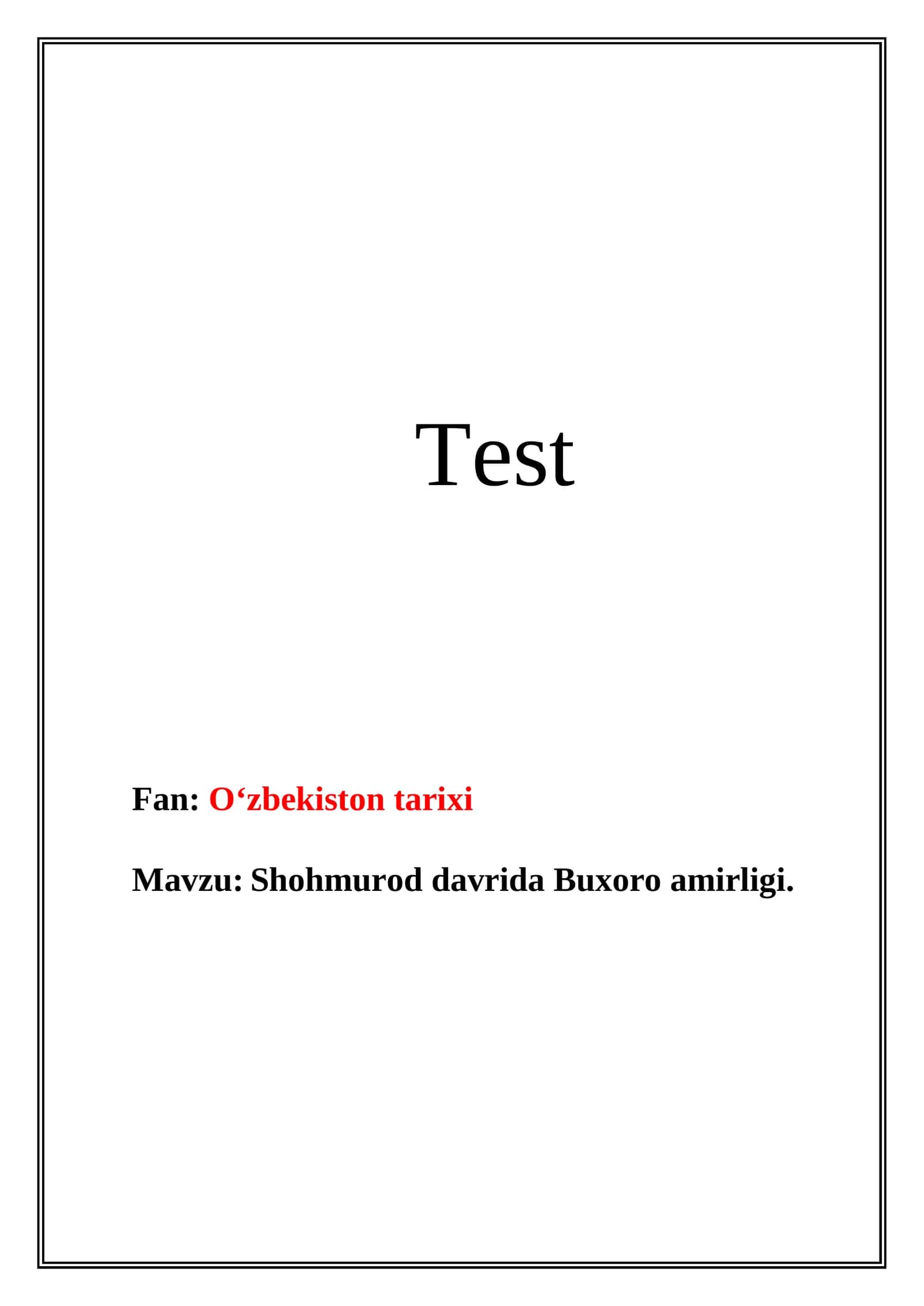 Shohmurod davrida Buxoro amirligi 1