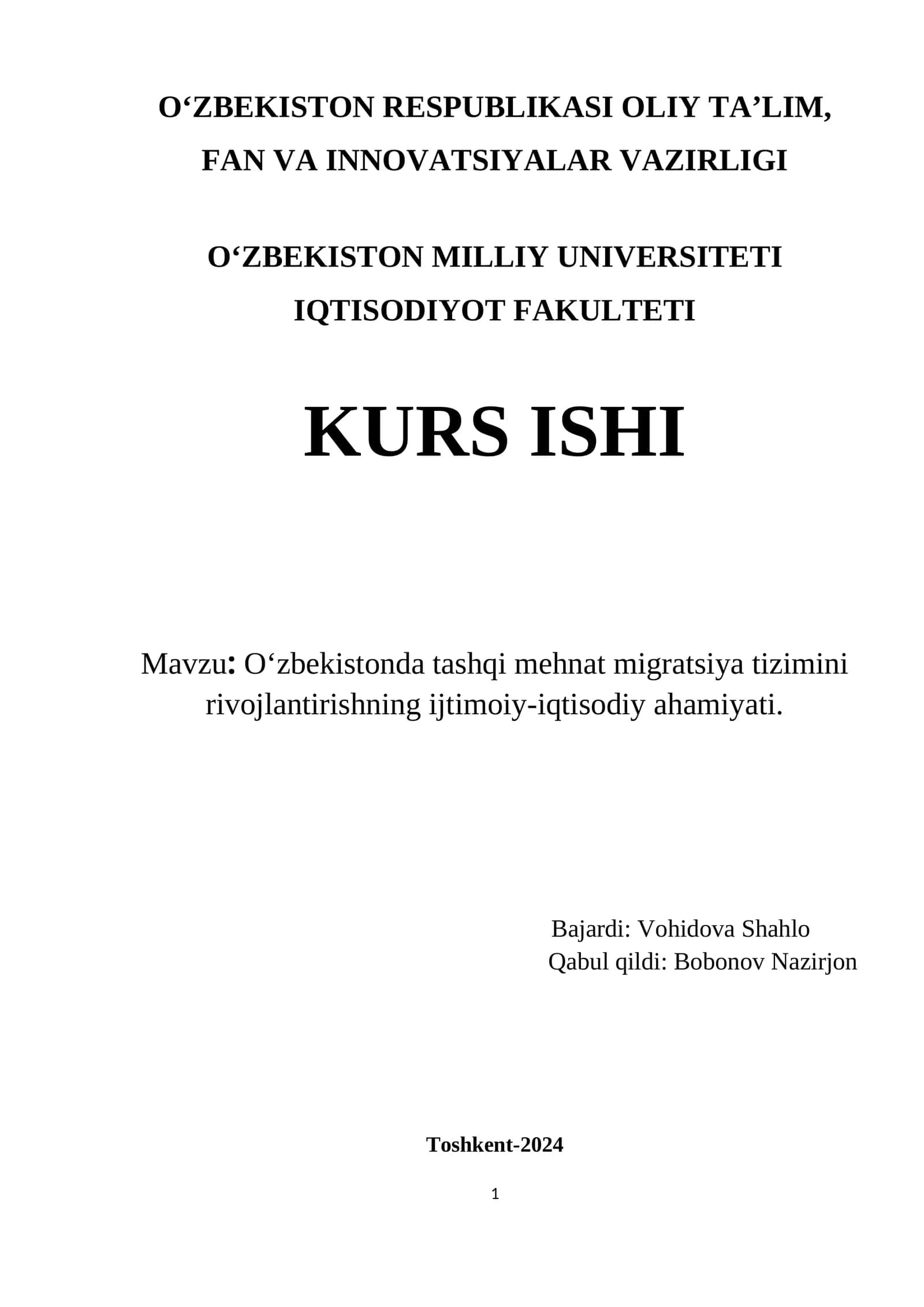 O‘zbekistonda tashqi mehnat migratsiya tizimini rivojlantirishning ijtimoiy-iqtisodiy ahamiyati 1