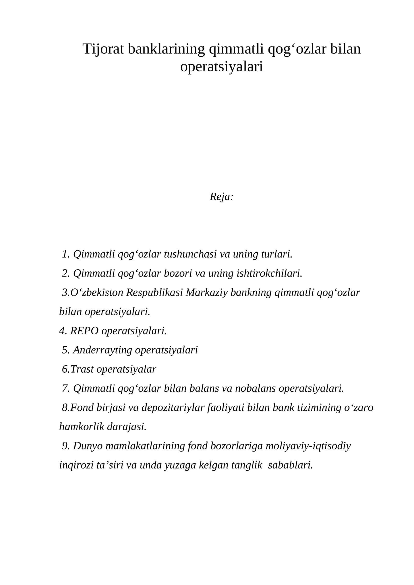 Qimmatli qog‘ozlar bilan operatsiyalari 1