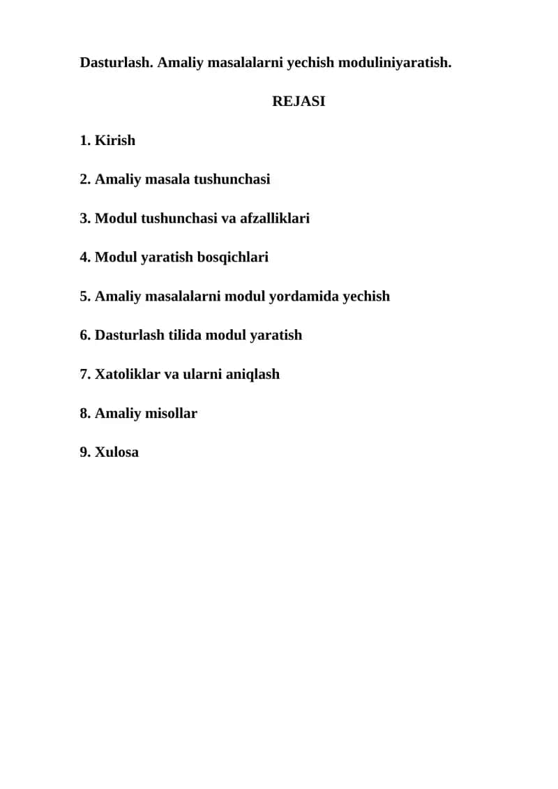 Dasturlash. Amaliy masalalarni yechish modulini yaratish 1